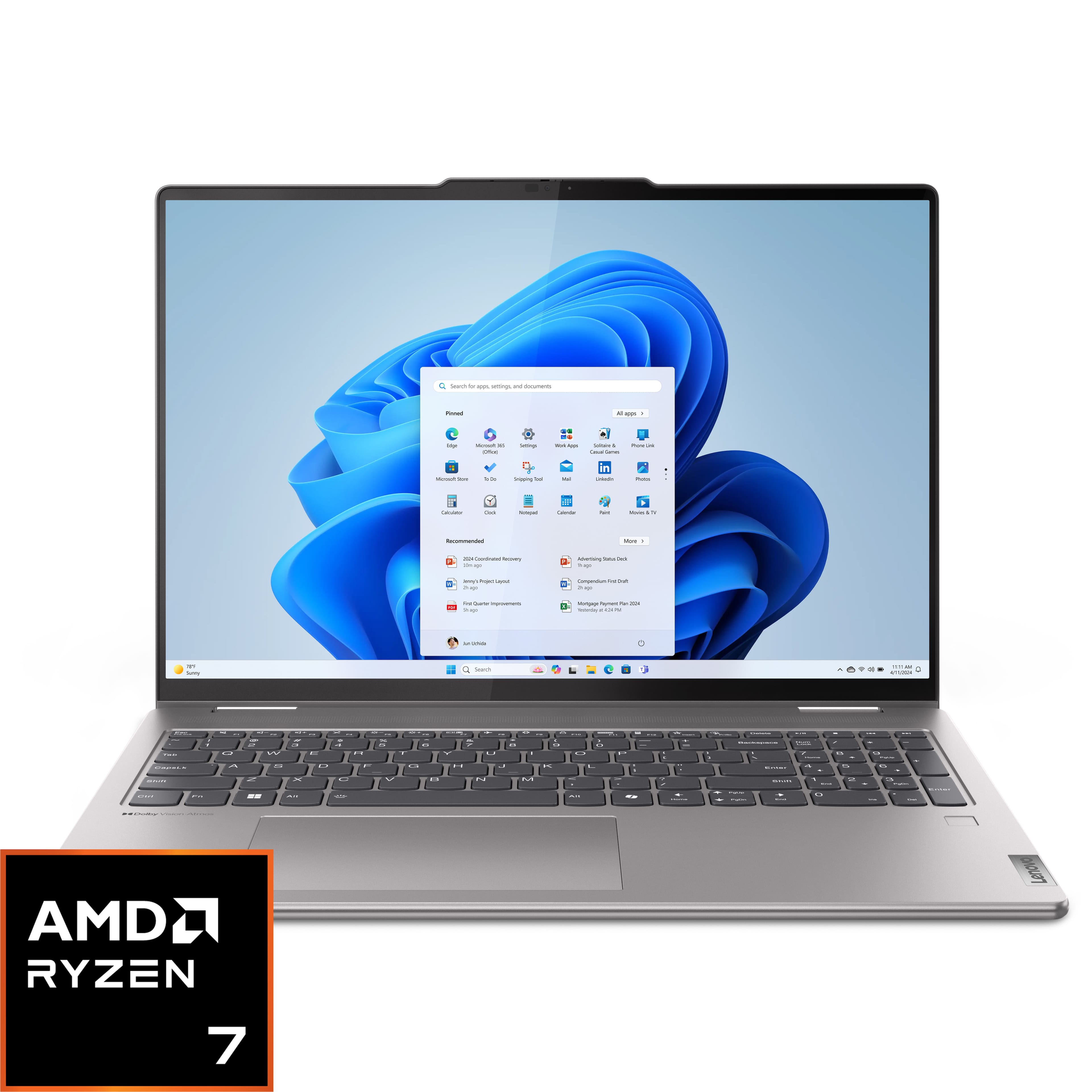Lenovo Yoga 7 laptop in tent mode on a desk