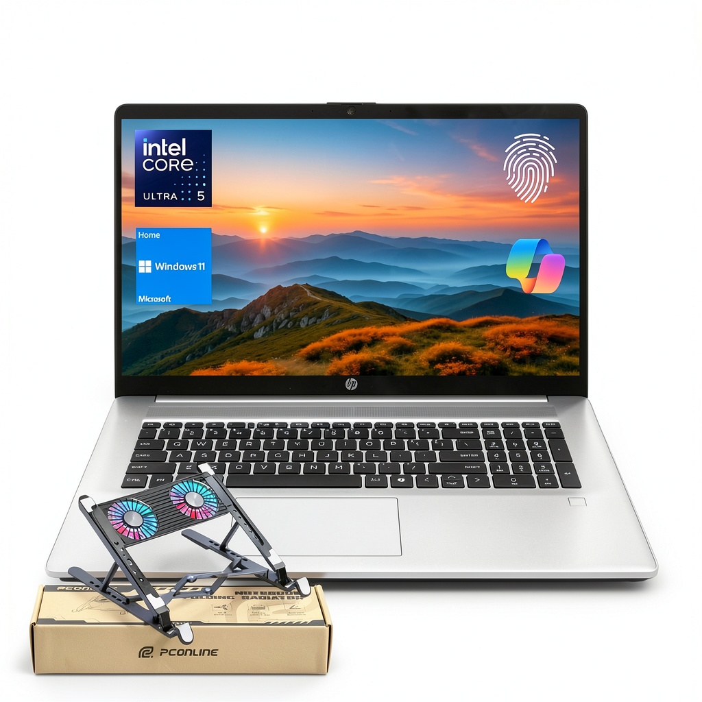 HP 17.3-inch touchscreen laptop displaying a business presentation