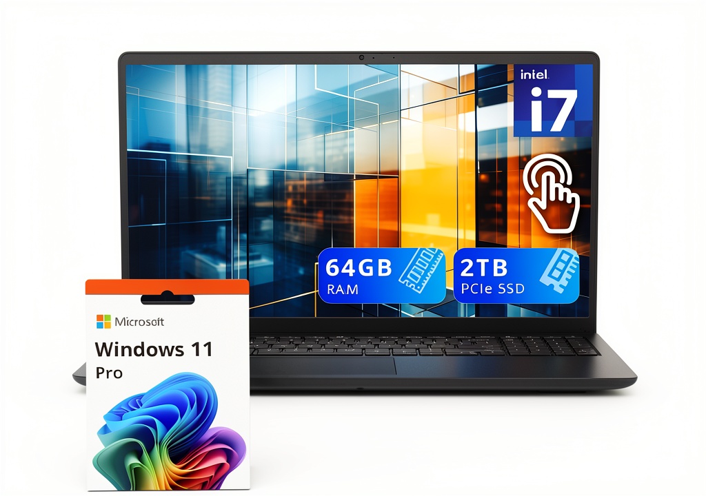 Dell Inspiron 15 laptop displaying a multimedia application on its touchscreen