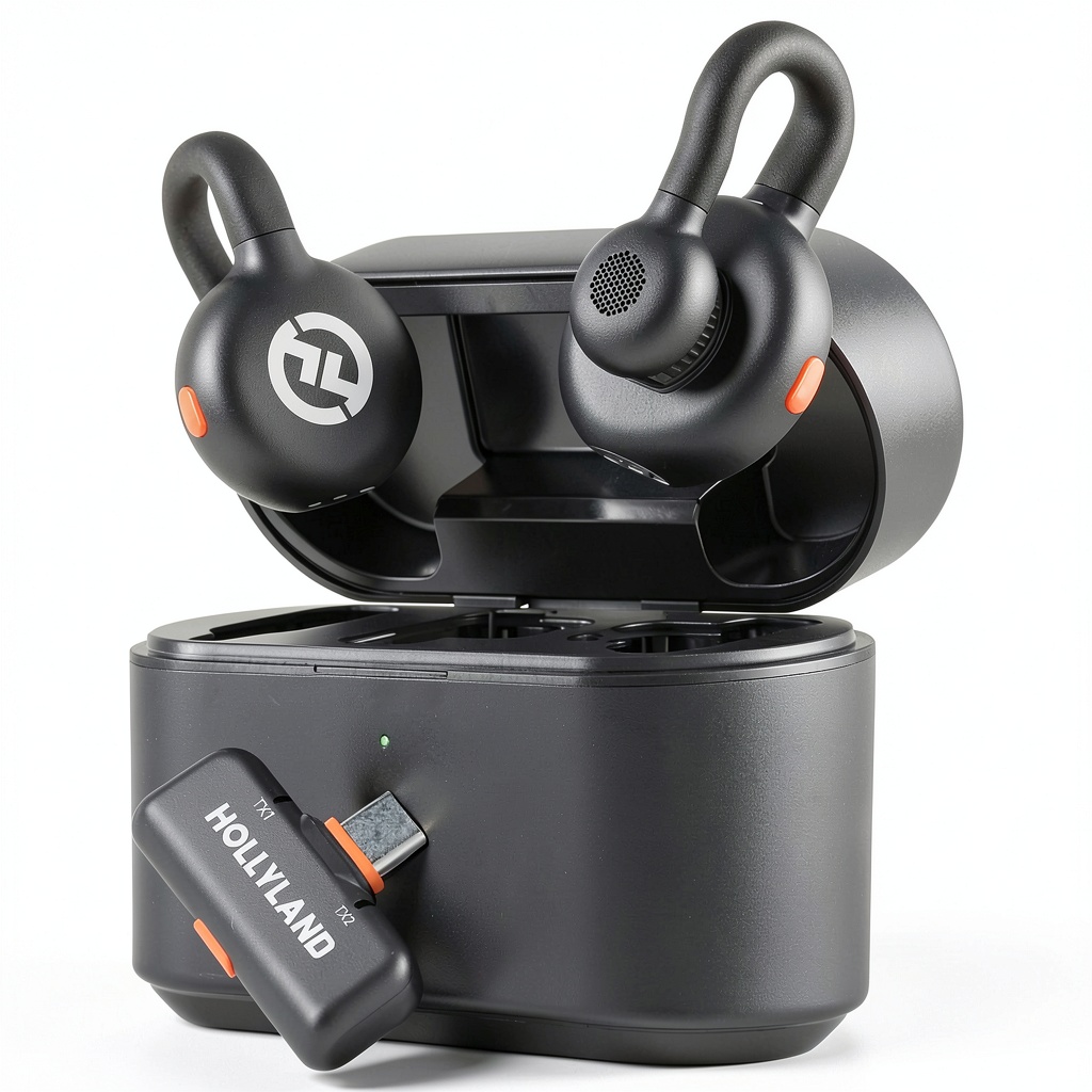 Hollyland LARK M2S wireless lavalier clipped to a shirt collar during a live vlog