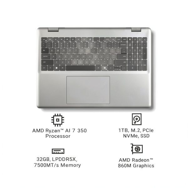 Dell Plus Copilot+ PC 16 Inch Laptop AMD Ryzen AI 7 350-16