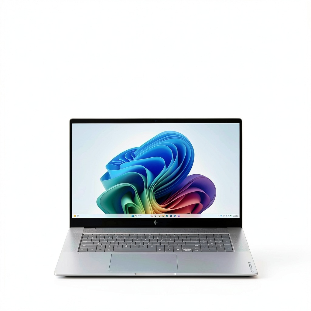 HP OmniBook X laptop displaying a creative application on its 17.3-inch touchscreen