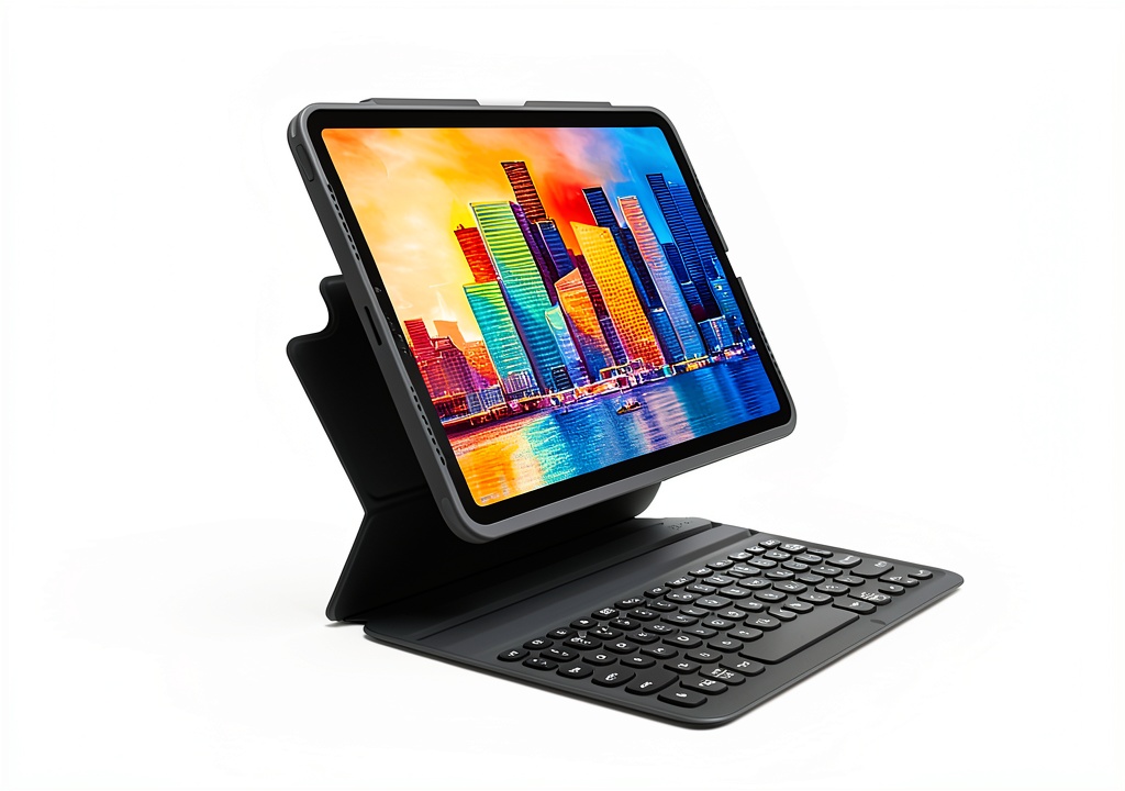 ZAGG Pro Keys iPad keyboard attached to iPad Air on a coffee shop table